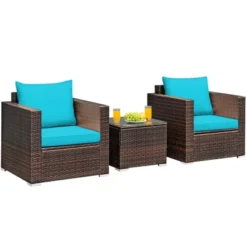 Tangkula 3PCS Patio Rattan Furniture Set With 2 Cushioned Sofas & Coffee Table For Outdoor Turquoise/Black/Navy/Red/Brown -Tangkula GUEST 15beef43 1a82 48e0 bbf4 9c69e52fca99