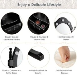 Vanity Table Set Detachable Makeup Table Dressing Desk With Mirror & Cushioned Stool Brown/White/Black -Tangkula GUEST 15e19938 4465 4d2d 959c aa592e0fe219