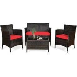 Tangkula 4-Piece Patio Rattan Wicker Conversation Furniture Set Sofa Chair Table Set -Tangkula GUEST 161f3cc7 a072 41b5 8831 c11bdb46f465