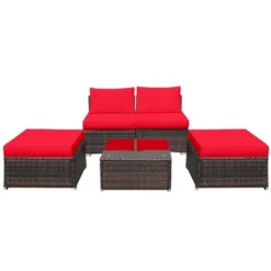 Tangkula 5-Piece Outdoor Rattan Wicker Sofa Set Lounge Chair With Red Cushions -Tangkula GUEST 16397155 b3cd 46e1 881e 139069d7a470