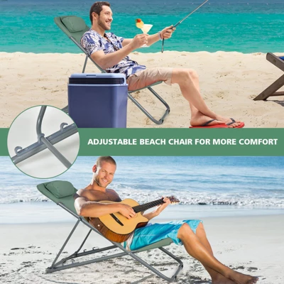 Tangkula 2 PCS Beach Chair Lounger Reclining Folding Chair W/3-Position Adjustable Backrest Blue/Orange/Green 6 Tangkula 2 PCS Beach Chair Lounger Reclining Folding Chair W/3-Position Adjustable Backrest Blue/Orange/Green - Image 4