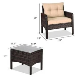 Tangkula 3PCS Outdoor Patio Rattan Wicker Conversation Set W/Cushions