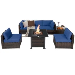 Tangkula Patio Rattan 7PCS Cushioned Chair Set Furniture Set Thick Cushion W/ 50,000 BTU Propane Fire Pit Table For Garden Black/Navy/Red/Turquoise/Off White 22 Tangkula Patio Rattan 7PCS Cushioned Chair Set Furniture Set Thick Cushion W/ 50,000 BTU Propane Fire Pit Table For Garden Black/Navy/Red/Turquoise/Off White -Tangkula GUEST 1772ee00 7952 44b5 b893 bee8d9302dea