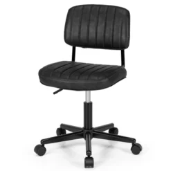 Tangkula Leisure Office Chair Mid-back Swivel Task Chair PU Leather Adjustable Armless Chair Retro Design Black / Brown -Tangkula GUEST 17ad1644 3c71 4f76 861d 266d0a551025