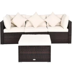 Tangkula 4PCS Patio Rattan Wicker Sectional Sofa Set Conversation Furniture Set W Cushion -Tangkula GUEST 17e2b5f8 c7e5 4517 871f 23edc980cc02