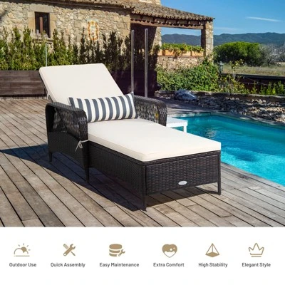 Tangkula Patio Chaise Lounge Chair Six-Position Adjustable Outdoor Recliner With Cushion & Pillow For Poolside Balcony Backyard 9 Tangkula Patio Chaise Lounge Chair Six-Position Adjustable Outdoor Recliner With Cushion & Pillow For Poolside Balcony Backyard - Image 7
