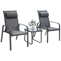 Tangkula 3PCS Patio Adjustable Back Stackable Chairs Side Table Set Bistro Set Classic Furniture Chair Set For Garden Black/Brown/Grey -Tangkula GUEST 1844a2c4 b459 4dc5 8651 29051cc1005a