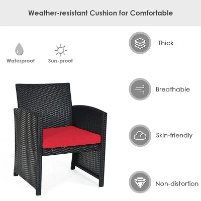 Tangkula 4 Piece Outdoor Patio Rattan Furniture Set Red Cushioned Seat For Garden, Porch, Lawn 6 Tangkula 4 Piece Outdoor Patio Rattan Furniture Set Red Cushioned Seat For Garden, Porch, Lawn - Image 4