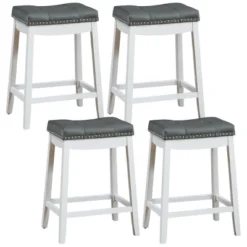 Tangkula 4 PCS Saddle Bar Stools Backless Nailhead Counter Stool With Grey Cushions White/Coffee -Tangkula GUEST 197a2df8 7f4e 4132 9e14 f33686d2fe01