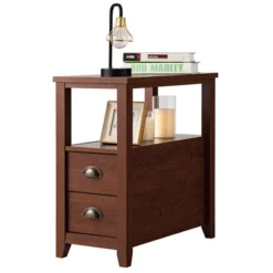 Tangkula Retro Wooden Side End Table Rectangular Nightstand With 2 Drawers And Shelf Coffee/Brown -Tangkula GUEST 197f9312 d3f9 4b26 85c7 a02fc999d1b7