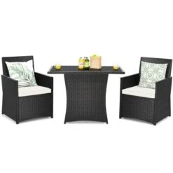 Tangkula 3PCS Patio Rattan Dining Set Space-Saving Furniture Set With Tempered Glass Top Table And Cushioned Chairs 18 Tangkula 3PCS Patio Rattan Dining Set Space-Saving Furniture Set With Tempered Glass Top Table And Cushioned Chairs -Tangkula GUEST 198393ab 8034 4fda 9b4c 1d47fd3e37fd