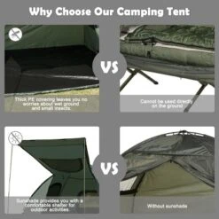 Tangkula 1-Person Folding Camping Tent Cot Portable Pop-Up Tent W/Sleeping Bag & Air Mattress For Outdoor -Tangkula GUEST 19845671 a64d 4bad 8c9a 9b16ab8b103d