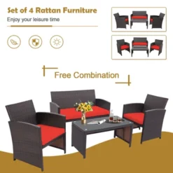 Tangkula 8PCS Outdoor Patio Furniture Sets Weather-Resistant Rattan Sofas W/ Soft Cushion Red -Tangkula GUEST 19aef0d9 1276 44ea 9534 0454f60975b8