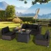 Tangkula 6-Piece Patio Furniture Set W/ 30" Propane Fire Pit Table Outdoor PE Wicker Conversation Set W/ Cushions &Tempered Glass Coffee Table -Tangkula GUEST 19e75caa 61cd 40eb 8784 704455d647d2