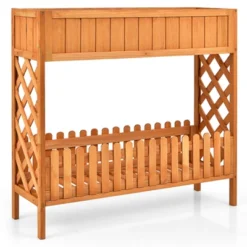 Tangkula Outdoor 2-Tier Wood Planter Raised Garden Bed Elevated Planter Box Kit W/Liner & Shelf For Backyard Patio -Tangkula GUEST 1a5eb3da a01d 476b b895 83cb7a6fff9c