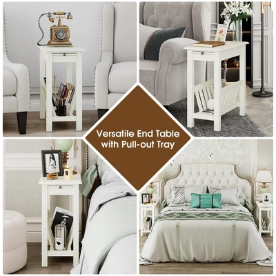 Tangkula Side Table End Table Nightstand W/ Bottom Storage Shelf & Rubber Wood Legs White 5 Tangkula Side Table End Table Nightstand W/ Bottom Storage Shelf & Rubber Wood Legs White - Image 3