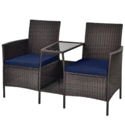 Tangkula Patio Loveseat 2 Person Cushioned Seats With Center Table Outdoor Rattan Furniture Set Turquoise/ Red -Tangkula GUEST 1b5c462b c4fe 4f20 be84 72714ebef22f