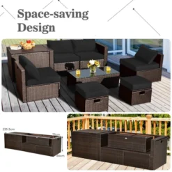 Tangkula 9PCS Outdoor Patio Furniture Set With 30" Propane Fire Pit Table PE Wicker Space-Saving Sectional Sofa Set W/ Storage Box & Cushions -Tangkula GUEST 1ba92c59 773d 4e87 b45c 8a578f9d102b
