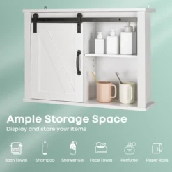 Tangkula Bathroom Wall Bathroom Storage Cabinet W/ 2 Adjustable Shelves&Sliding Barn Door -Tangkula GUEST 1c825a21 7aa5 43ae 944b 892b0df14553