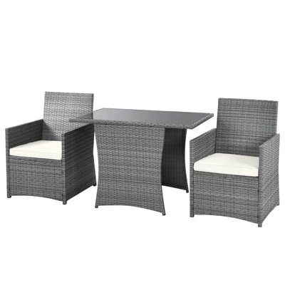 Tangkula 3PCS Patio Rattan Furniture Set Outdoor Wicker Table & Chair Set W/Cushions White/Red/Gray/Turquoise/Navy 7 Tangkula 3PCS Patio Rattan Furniture Set Outdoor Wicker Table & Chair Set W/Cushions White/Red/Gray/Turquoise/Navy - Image 5