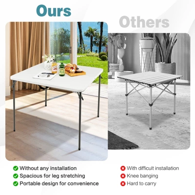 Tangkula Folding Camping Table Portable Picnic Table With All-Weather HDPE Tabletop Metal Frame & Carry Straps White/Gray 9 Tangkula Folding Camping Table Portable Picnic Table With All-Weather HDPE Tabletop Metal Frame & Carry Straps White/Gray - Image 7