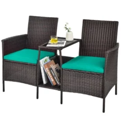 Tangkula Patio Loveseat 2 Person Cushioned Seats With Center Table Outdoor Rattan Furniture Set Turquoise/ Red -Tangkula GUEST 1dca8134 2cc8 4caf 8d7f 545fac7ad773