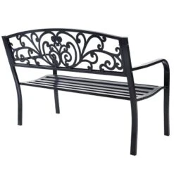 Tangkula 50"Patio Bench Porch Chair Steel Frame Cast Iron Loveseat W/ Backrest For Park Garden -Tangkula GUEST 1e9b409a 8504 4243 8ab5 3e0be4859190