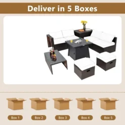 Tangkula 9PCS Outdoor Patio Furniture Set With 30" Propane Fire Pit Table PE Wicker Space-Saving Sectional Sofa Set W/ Storage Box & Cushions -Tangkula GUEST 1e9c7485 9e4e 4a67 8daf e1fda3eed34d