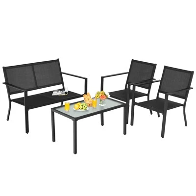 Tangkula 4 PCS Patio Furniture Set Outdoor Conversation Set W/Glass Coffee Table Garden Bistro Set Gray 11 Tangkula 4 PCS Patio Furniture Set Outdoor Conversation Set W/Glass Coffee Table Garden Bistro Set Gray - Image 9