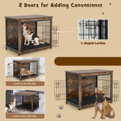 Tangkula Wooden Dog Crate Furniture With Pad Bed Double Doors Dog Kennel End Table -Tangkula GUEST 1f6df4d7 dcc9 4259 b4b2 7f3ee7f5bcab