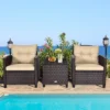 Tangkula 3PCS Wicker Cushioned Conversation Set Outdoor Rattan Furniture W/Beige/Red/Black/Navy/Off White/Turquoise Cushions -Tangkula GUEST 20900200 849c 4abc 8862 af7e8bc1ddd7