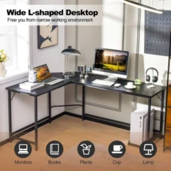 Tangkula L-Shaped Desk With Power Outlet 66” Computer Corner Desk With CPU Stand & Heavy-duty Metal Frame Rustic Brown/Black -Tangkula GUEST 20e056e6 3382 406f 8a21 2ed213b31880