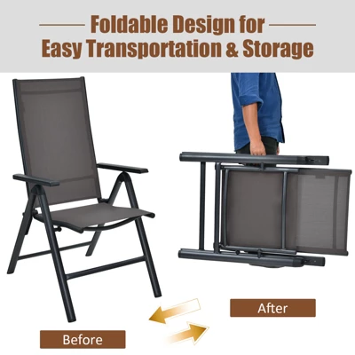 Tangkula 2 Pack Folding Dining Chairs Adjustable Reclining Back Chairs Suitable For Outdoor & Indoor Gray 6 Tangkula 2 Pack Folding Dining Chairs Adjustable Reclining Back Chairs Suitable For Outdoor & Indoor Gray - Image 5