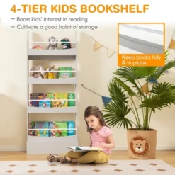 Tangkula 4-Tier Kids Bookshelf Toy Storage Bookcase Rack Wall W/ Anti-toppling Kits -Tangkula GUEST 222d7916 065e 4e36 b4e5 05a86e029a23