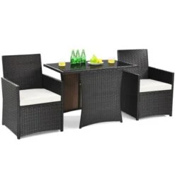 Tangkula 3PCS Patio Rattan Dining Set Space-Saving Furniture Set With Tempered Glass Top Table And Cushioned Chairs 20 Tangkula 3PCS Patio Rattan Dining Set Space-Saving Furniture Set With Tempered Glass Top Table And Cushioned Chairs -Tangkula GUEST 22380dfb 26c7 4fa3 af59 fea7caebc707