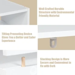 Tangkula 2-tier Stackable Shoe Rack 31" Width Organizer Shelf Set Of 3 White/Tan -Tangkula GUEST 24a87847 26e2 4234 9835 b968fabe2d34