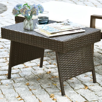 Tangkula Outdoor Wicker Table Patio Rattan Coffee Table Side Table Steel Frame 3 Tangkula Outdoor Wicker Table Patio Rattan Coffee Table Side Table Steel Frame