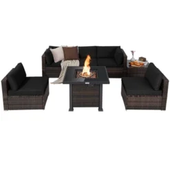 Tangkula Patio Rattan 7PCS Cushioned Chair Set Furniture Set Thick Cushion W/ 50,000 BTU Propane Fire Pit Table For Garden Black/Navy/Red/Turquoise/Off White 21 Tangkula Patio Rattan 7PCS Cushioned Chair Set Furniture Set Thick Cushion W/ 50,000 BTU Propane Fire Pit Table For Garden Black/Navy/Red/Turquoise/Off White -Tangkula GUEST 2588baa1 d80e 4f2d 9c5a 715de2f596c1