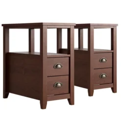 Tangkula 2-Piece Retro Side End Table Rectangular Nightstand With 2 Drawers & Shelf Coffee/Brown -Tangkula GUEST 26478dd7 a256 4bd7 bca6 e45a747fa759