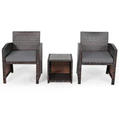 Tangkula 3 PCS Patio Rattan Furniture Set Conversation Chair Set With Soft Cushion & Coffee Table For Backyard Poolside Garden Gray -Tangkula GUEST 26bfa278 4b3f 4860 a9f1 c252af02b1b4
