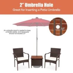 Tangkula 3 PCS Patio Furniture Set PE Wicker Bistro Set W/Acacia Wood Coffee Table & Umbrella Hole For Backyard Garden Poolside -Tangkula GUEST 26fc779b 7ec2 4bc1 8e63 4115dcbfd213