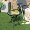 Tangkula 18" Patio Side Table Outdoor Folding Coffee Table W/ Tempered Glass Table Top