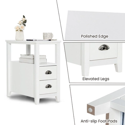 Tangkula 2PCS Nightstand Side End Sofa Table W/ 2 Drawers For Living Room Bedroom White 10 Tangkula 2PCS Nightstand Side End Sofa Table W/ 2 Drawers For Living Room Bedroom White - Image 8