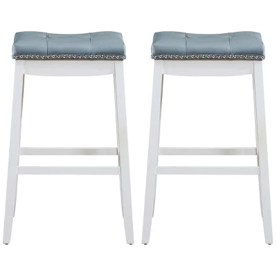 Tangkula Set Of 4 Saddle Bar Stools Backless Nailhead Counter Stool With Grey Cushions Coffee/White 13 Tangkula Set Of 4 Saddle Bar Stools Backless Nailhead Counter Stool With Grey Cushions Coffee/White - Image 11