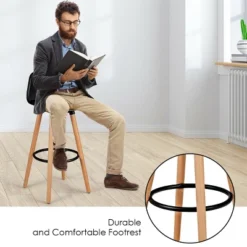 Tangkula Set Of 4 Mid Century Barstool 28.5" Dining Pub Chair W/Leather Padded Seat Black -Tangkula GUEST 28cf40f9 d3c7 46f8 b787 75fbdf5c7416