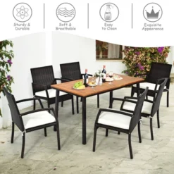 Tangkula 7PCS Patio Rattan Furniture Dining Set Wooden Table Cushioned Chair 13 Tangkula 7PCS Patio Rattan Furniture Dining Set Wooden Table Cushioned Chair -Tangkula GUEST 297aff3c b972 441e af31 f7527bd8a62a