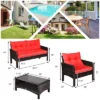 Tangkula 4 Piece Patio Conversation Set Rattan Wicker Loveseat Sofa Coffee Table & Glass Top Red/Turquoise Cushions 2 Tangkula 4 Piece Patio Conversation Set Rattan Wicker Loveseat Sofa Coffee Table & Glass Top Red/Turquoise Cushions -Tangkula GUEST 297f5262 004a 462b 8fbb 22cc4546ac9a