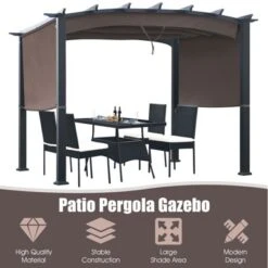 Tangkula Outdoor Retractable Pergola 10 X 10ft Patio Pergola Gazebo Sun Shade Shelter Canopy W/Heavy Duty Steel Frame For Beach -Tangkula GUEST 2996ca2d fa42 4dde 86a1 d07e1166a435