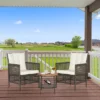 Tangkula 3PCS Patio Wicker Bistro Set Furniture Set PE Rattan Table Set W/ Off White Cushions -Tangkula GUEST 2a6ef9e7 2e59 490f a82a 67036e860ecf