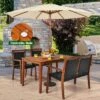 Tangkula 4 Pieces Outdoor Dining Furniture Set Patio Space-Saving PE Rattan Dining Set W/Umbrella Hole